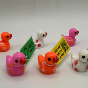 Tiny Magnetic Flower Ducks / Personalized Tags / FREE Online Photo Album! Great for cruises, jeeps, fun. Bright colors! Pink, orange, white