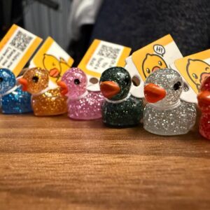 Tiny Magnetic Dark Glitter Ducks – Custom Tags & QR Code w/ Online Photo Album Option! Hide and find! Great for cruises, jeeps, and fun
