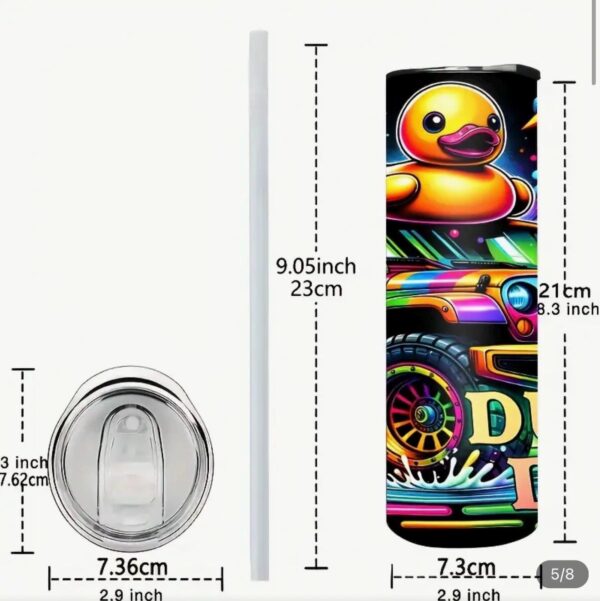 20oz Duck Duck Boom Thermos Mug | Neon Jeep Ducking Design | Stainless Steel Tumbler with Lid - Image 3