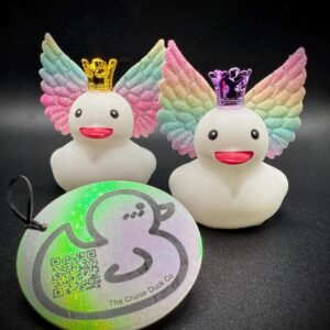 Adorable 2” Angel Ducks with Glitter Pastel Rainbow Wings | Magnet or Suction Cup Base | Cruise | Jeep | Concert | Festival Fun