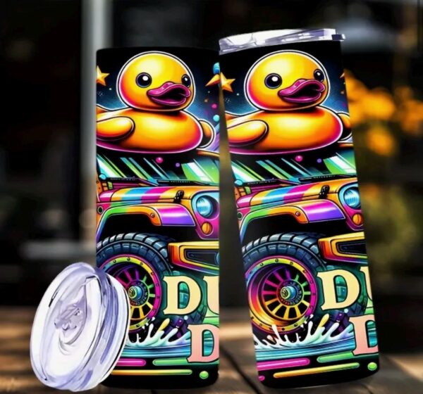 20oz Duck Duck Boom Thermos Mug | Neon Jeep Ducking Design | Stainless Steel Tumbler with Lid - Image 5