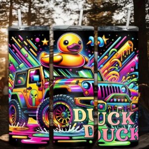 20oz Duck Duck Boom Thermos Mug | Neon Jeep Ducking Design | Stainless Steel Tumbler with Lid