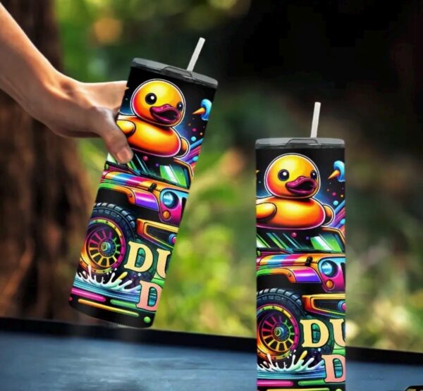 20oz Duck Duck Boom Thermos Mug | Neon Jeep Ducking Design | Stainless Steel Tumbler with Lid - Image 2