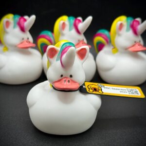 Adorable 2.25” Unicorn Ducks with Rainbow Mane | Custom Trackable Tag | Magnet Option | Cruise | Jeep | Concert | Festival Fun