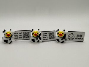 Tiny Magnetic Cow Ducks with Personalized Tags &  FREE Online Photo Album! Hide, find, love! Great for cruises, jeeps, and fun. Resin