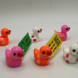 Tiny Magnetic Flower Ducks / Personalized Tags / FREE Online Photo Album! Great for cruises, jeeps, fun. Bright colors! Pink, orange, white