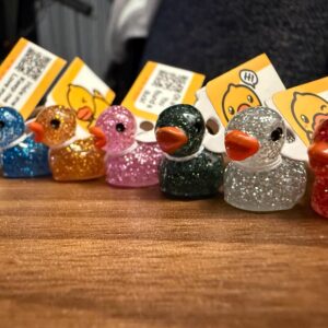 Tiny Magnetic Dark Glitter Ducks – Custom Tags & QR Code w/ Online Photo Album Option! Hide and find! Great for cruises, jeeps, and fun
