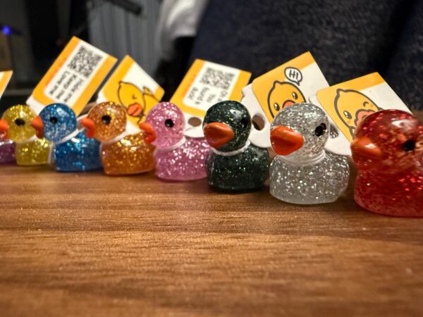 Tiny Magnetic Dark Glitter Ducks – Custom Tags & QR Code w/ Online Photo Album Option! Hide and find! Great for cruises, jeeps, and fun