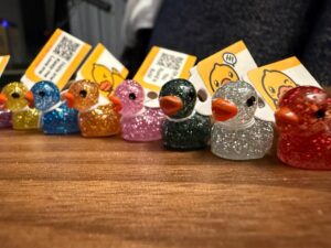 Tiny Magnetic Dark Glitter Ducks – Custom Tags & QR Code w/ Online Photo Album Option! Hide and find! Great for cruises, jeeps, and fun
