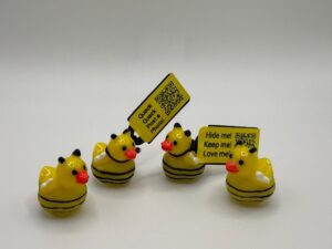 Tiny Magnetic Bee Ducks with Personalized Tags &  FREE Online Photo Album! Hide, find, love! Great for cruises, jeeps, and fun. Resin