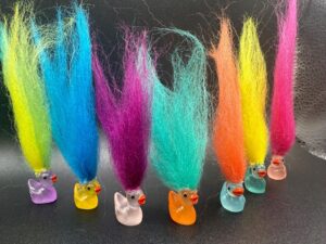 Glow-in-the-Dark Troll Ducks | Mini Magnetic or Suction Cup | Bright Hair + Custom Tag & Trackable QR Code | Cruises, Jeeps, Concerts, +