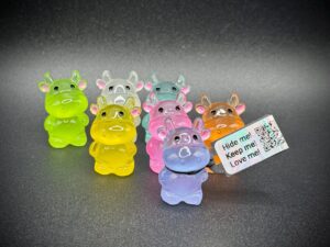 Mini Colorful Cows | Adorable Tiny Collectible in Pink, Green, Blue, Orange, Yellow, Purple & White | Magnet or Suction Cup | Moo Moo Subaru