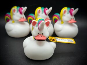 Adorable 2.25” Unicorn Ducks with Rainbow Mane | Custom Trackable Tag | Magnet Option | Cruise | Jeep | Concert | Festival Fun