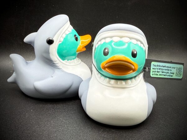LIMITED EDITION 2.75” Shark Duck – Magnetic Base + Trackable Tag; Great for cruises, Duck Duck Jeep and hiding!