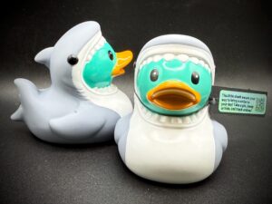 LIMITED EDITION 2.75” Shark Duck – Magnetic Base + Trackable Tag; Great for cruises, Duck Duck Jeep and hiding!
