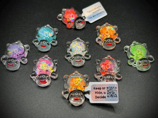 Mini Glitter Turtle | Magnet or Suction Cup Base | Custom Tag | Cruise, Party Favor, Event Swag, Concert or Festival Memorabilia