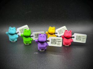 Mini Hide-A-Hippos – Magnetic or Suction Base | Custom Trackable Tags | Fun to Hide & Find at the Zoo, Cruise, or Around Town!