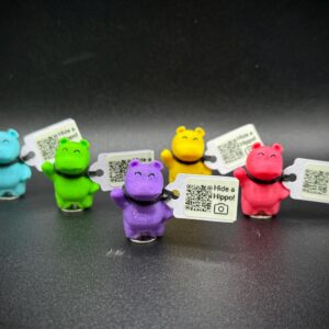 Mini Hide-A-Hippos – Magnetic or Suction Base | Custom Trackable Tags | Fun to Hide & Find at the Zoo, Cruise, or Around Town!