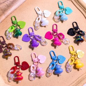 Mini Duck Keychains – 10 Bright Iridescent Colors – Great for Gifts, Party Favors, Cruises, Jeeps & Everyday! Custom labels available too!