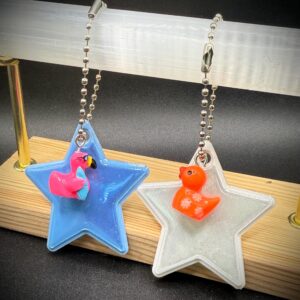 Mini Animal Keychain with Holographic Star – Choose Duck, Cow, Hippo, Turtle & More – Cute Bag Charm or Cruise Gift with Bright Neon Sparkle
