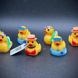 Mini Summer Beach Duck Trio – Surfboard, Swimsuit & Sunglasses Tube | Optional Magnet or Suction Cup | Custom Trackable Tag