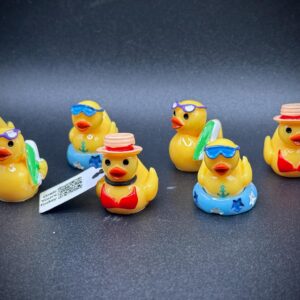 Mini Summer Beach Duck Trio – Surfboard, Swimsuit & Sunglasses Tube | Optional Magnet or Suction Cup | Custom Trackable Tag