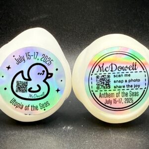 Duck Tag Stickers – ~1”, 1.5”, or 2” Sizes – Shiny Mini Duck Tags for Cruise Ducks, Jeeps, Gifts, Party Favors – Peel & Stick!