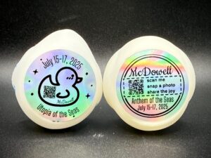 Duck Tag Stickers – ~1”, 1.5”, or 2” Sizes – Shiny Mini Duck Tags for Cruise Ducks, Jeeps, Gifts, Party Favors – Peel & Stick!
