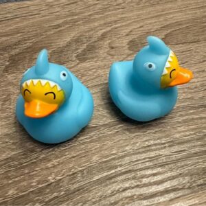 Mini Shark Ducks – 1.75” Tall High-Quality Collectible with Custom Trackable Tags | Optional Magnet or Suction Cup Base