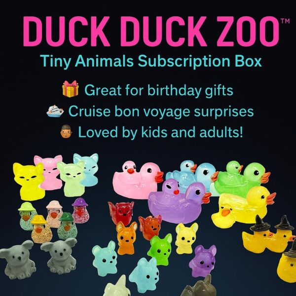 Duck Duck Zoo Tiny Animal Monthly Subscription Box – Starts at just 10!  Ducks, Cows, Frogs, Hippos & More! Custom Tags, Magnet, Suction Cup