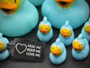 Super Mini Shark Duck – Only 0.75” Tall! Tiny Collectible with Optional Magnet or Suction Cup & Custom Tag