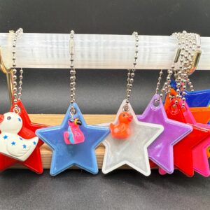 Mini Animal Keychain with Holographic Star – Choose Duck, Cow, Hippo, Turtle & More – Cute Bag Charm or Cruise Gift with Bright Neon Sparkle