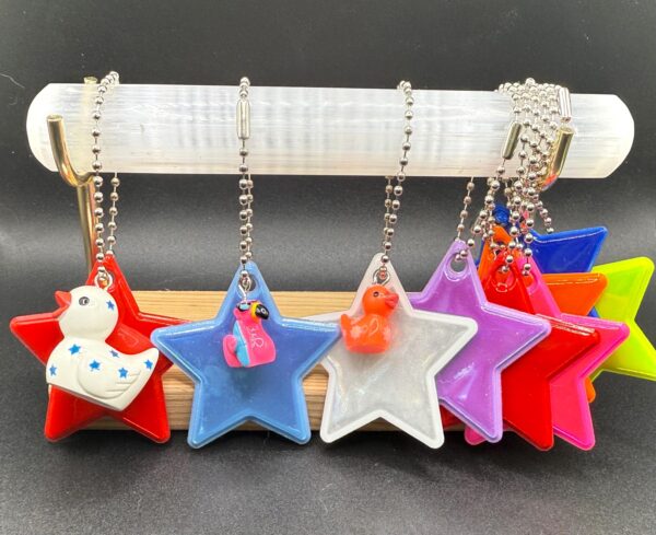 Mini Animal Keychain with Holographic Star – Choose Duck, Cow, Hippo, Turtle & More – Cute Bag Charm or Cruise Gift with Bright Neon Sparkle