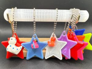 Mini Animal Keychain with Holographic Star – Choose Duck, Cow, Hippo, Turtle & More – Cute Bag Charm or Cruise Gift with Bright Neon Sparkle