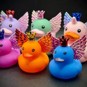 Mini Angel Ducks – 1.69” Tall w/ Iridescent Wings & Metallic Crowns | Optional Magnet or Suction Cup, Custom Tag