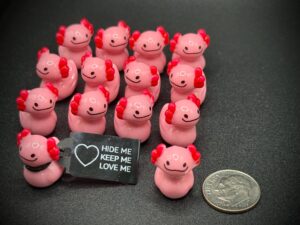 Mini Axolotl Ducks – Tiny .71” Pink Ducks with Hot Pink Gills – Adorable Collectible Ducks for Cruises, Gifts, Parties & More