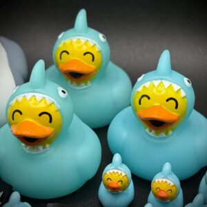 Mini Shark Ducks – 1.75” Tall High-Quality Collectible with Custom Trackable Tags | Optional Magnet or Suction Cup Base
