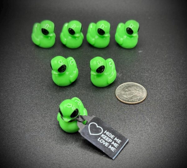 Mini Alien Duck – Bright Neon Green, 0.75” Tall – Big Black Eyes – Optional Magnet or Suction Cup Base – Custom Tag – Space Duck Gift - Image 4