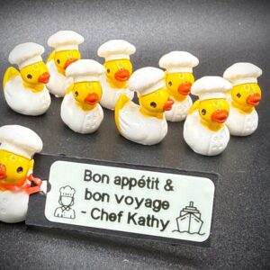 Mini Chef Duck with White Hat & Jacket – Magnetic or Suction Cup Base – Personalized Tag – Perfect for Foodies, Cruises, Parties, Gifts