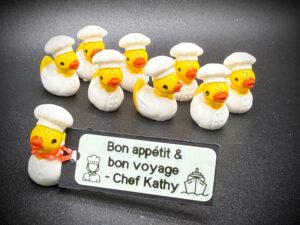 Mini Chef Duck with White Hat & Jacket – Magnetic or Suction Cup Base – Personalized Tag – Perfect for Foodies, Cruises, Parties, Gifts