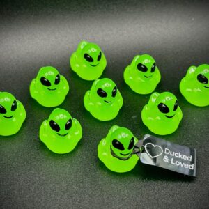 Mini Glow-in-the-Dark Alien Ducks – Custom Tags & Optional Magnet or Suction Cup – Party Favors, Cruises, Jeeps, UFO Events, Movies