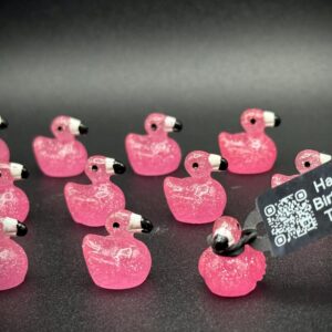 Mini Glow-in-the-Dark Glitter Flamingo Ducks – Bright Neon Party Favors – Optional Magnet or Suction Cup – Custom Tag Included!