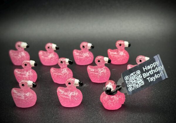 Mini Glow-in-the-Dark Glitter Flamingo Ducks – Bright Neon Party Favors – Optional Magnet or Suction Cup – Custom Tag Included!