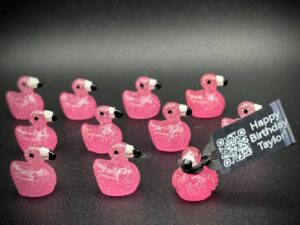 Mini Glow-in-the-Dark Glitter Flamingo Ducks – Bright Neon Party Favors – Optional Magnet or Suction Cup – Custom Tag Included!