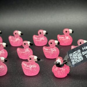 Mini Glow-in-the-Dark Glitter Flamingo Ducks – Bright Neon Party Favors – Optional Magnet or Suction Cup – Custom Tag Included!