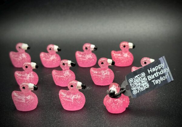 Mini Glow-in-the-Dark Glitter Flamingo Ducks – Bright Neon Party Favors – Optional Magnet or Suction Cup – Custom Tag Included!