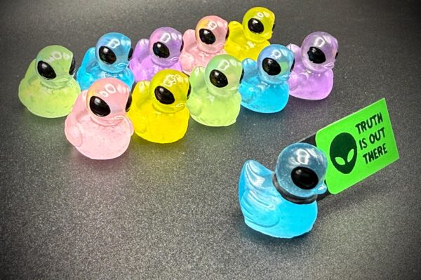 Mini Alien Duck – Bright Neon Green, 0.75” Tall – Big Black Eyes – Optional Magnet or Suction Cup Base – Custom Tag – Space Duck Gift - Image 9