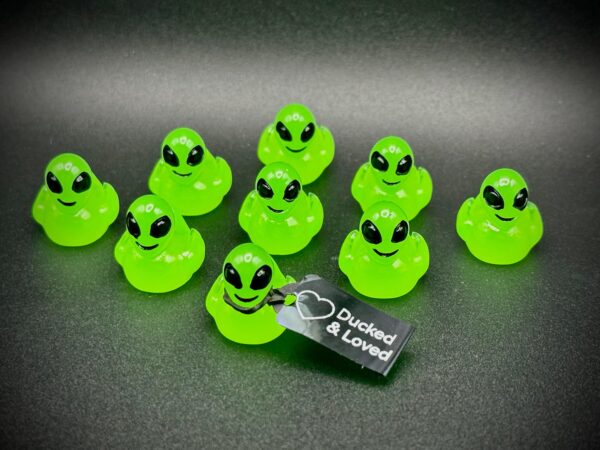 Mini Alien Duck – Bright Neon Green, 0.75” Tall – Big Black Eyes – Optional Magnet or Suction Cup Base – Custom Tag – Space Duck Gift - Image 8