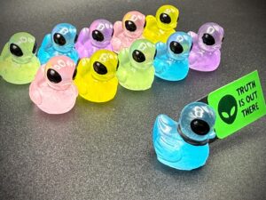 Mini Alien Duck – Glow in the Dark Colors, 0.75 – Optional Magnet or Suction Cup Base – Custom Tags – Space Duck Gift Festival Cruise Jeep