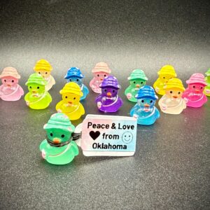 Mini Glow-in-the-Dark Festival Duck – Bright Color, Hat & Bag – Party Favor w/ Custom Tag, Magnet or Suction Cup; Festival, Concert, Cruise